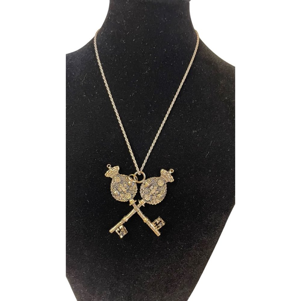 Womens Fashion Rope Chain Two Key Pendant Gold Plated
